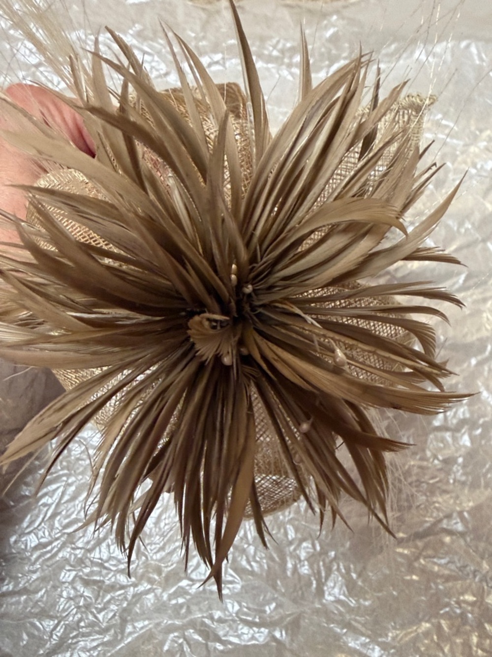Taupe Feathered Fascinator Headpiece for Women
